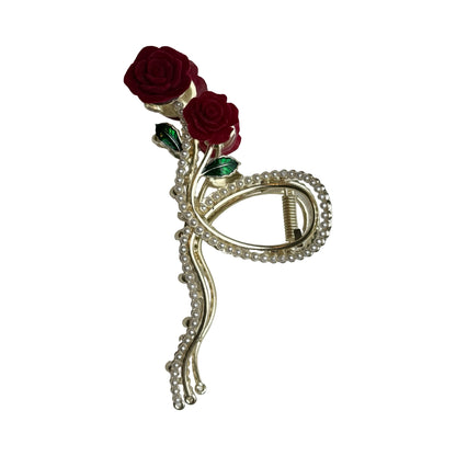 Elegant Rose Hårklemme med Perler