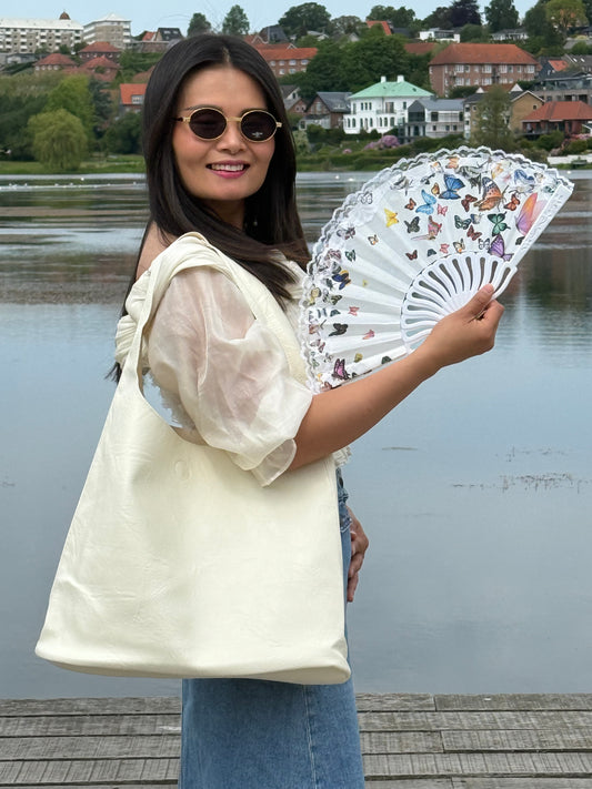 Håndvifte med Sommerfugle Hvid