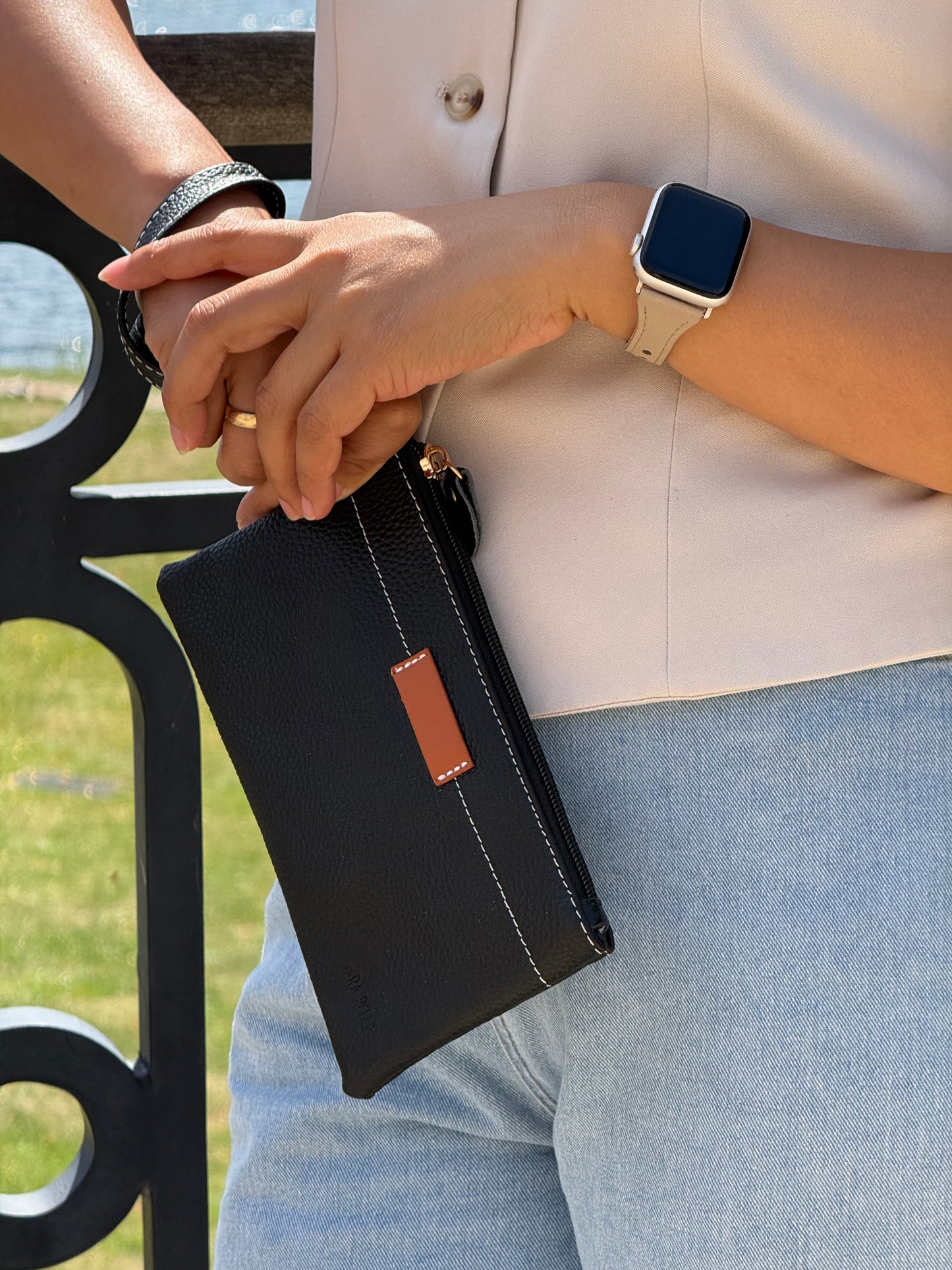 Ægte Læder Clutch i Sort