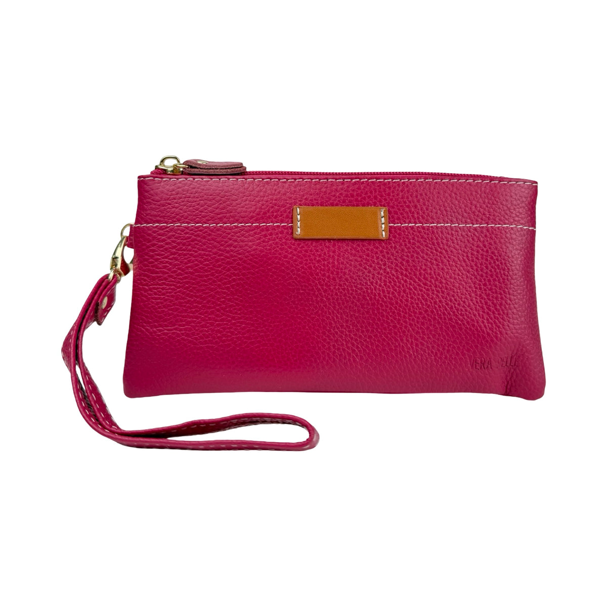 Ægte Læder Clutch i Fuchsia