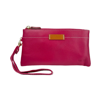 Ægte Læder Clutch i Fuchsia