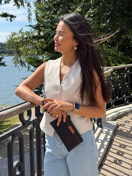 Ægte Læder Clutch i Sort