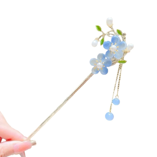 Elegant hårnål med lyseblå blomster og perler | MAS SELECTION