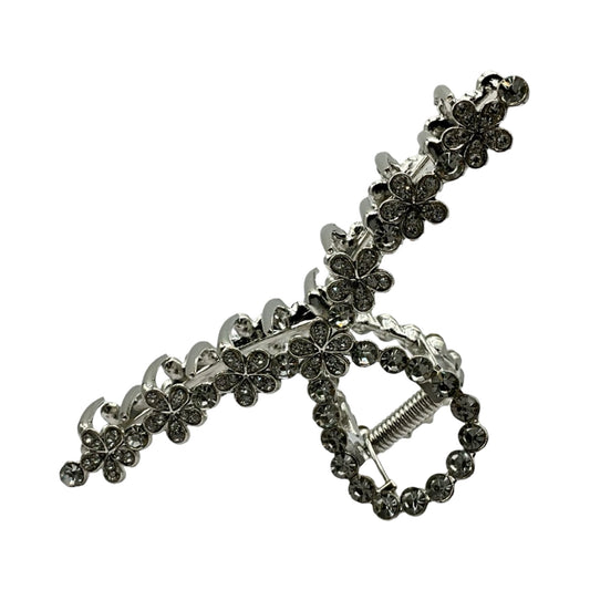 Sølv Metal Hårklemme med Glitrende Blomster