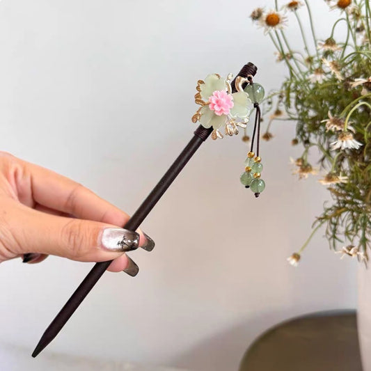 Elegant Hårnål med Blomst og Grønne Perler