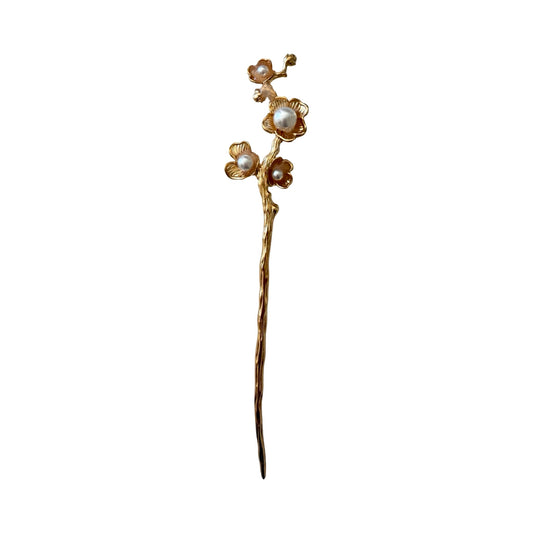 Guld Hårnål med Blomster- og Perledesign