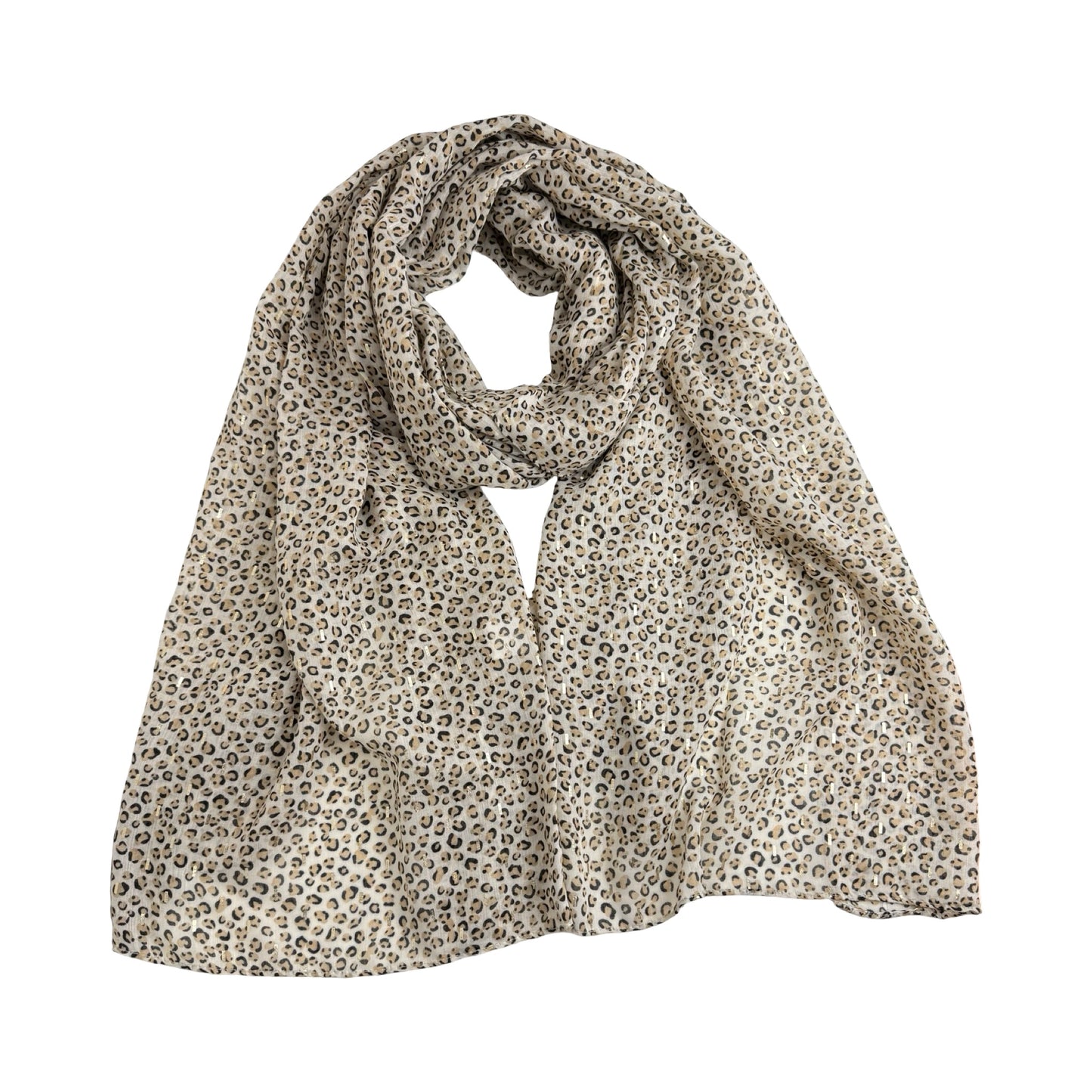 Leopardtørklæde med Gulddetaljer i Beige