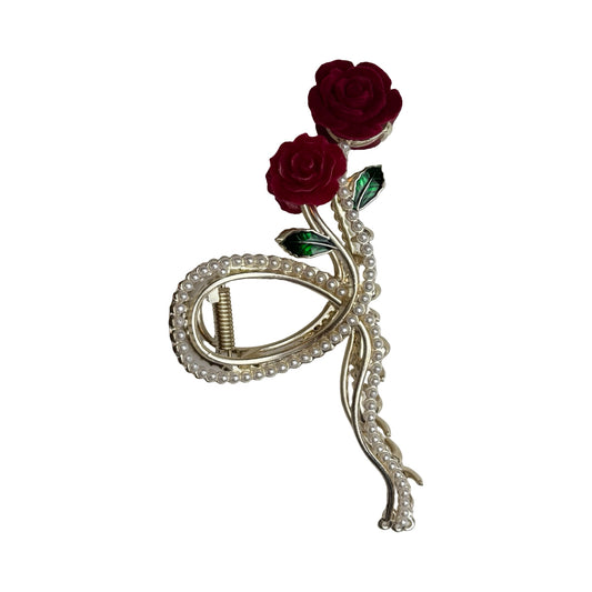 Elegant Rose Hårklemme med Perler