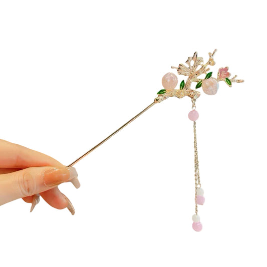 Elegant hårnål med lyserøde blomster og perler | MAS SELECTION