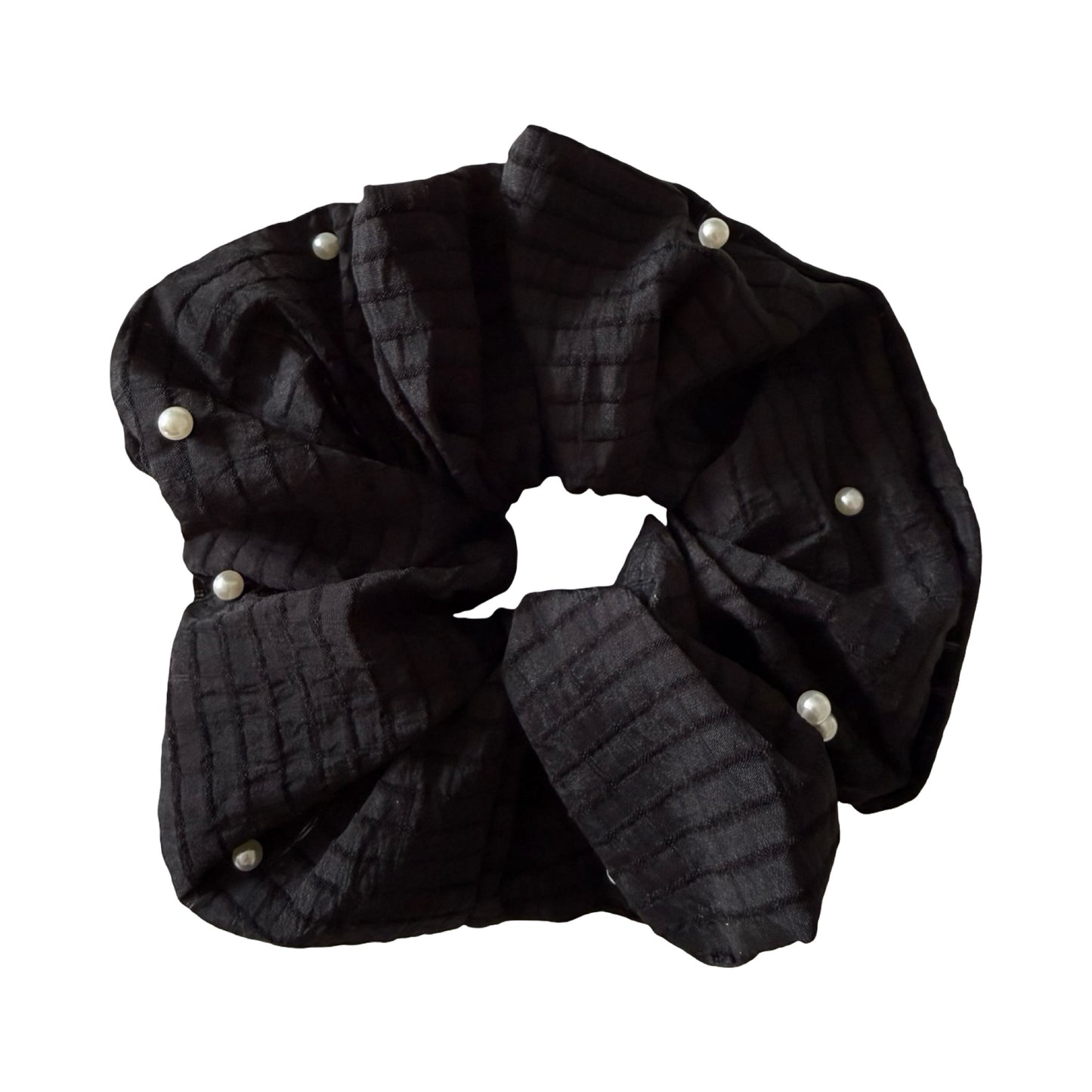 Stor Scrunchie med Perledetaljer i Sort