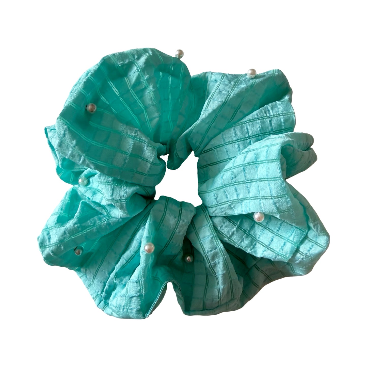 Stor Scrunchie med Perledetaljer i Turkis