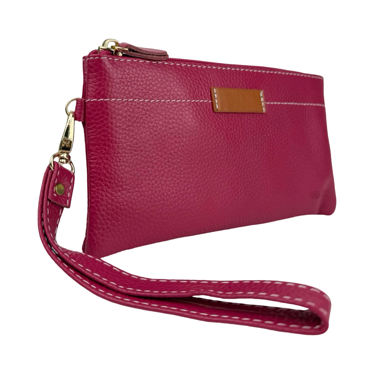 Ægte Læder Clutch i Fuchsia