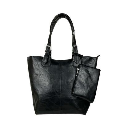 Elisa 3 i 1 shopper dametaske i sort set forfra med clutch
