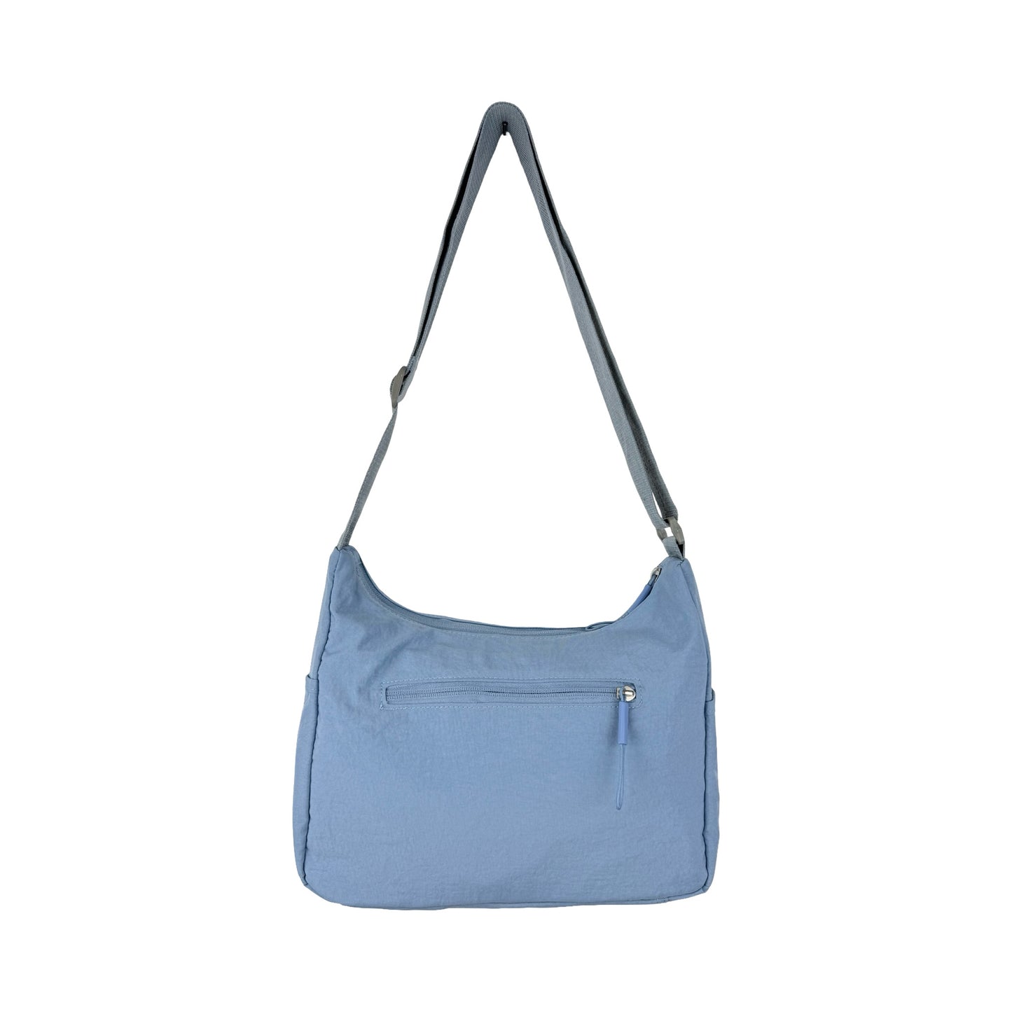 Billede af bagsiden på Asta skuldertaske i lyseblå – med lynlåslomme
