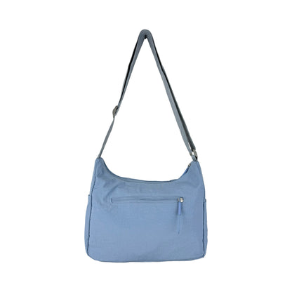 Billede af bagsiden på Asta skuldertaske i lyseblå – med lynlåslomme