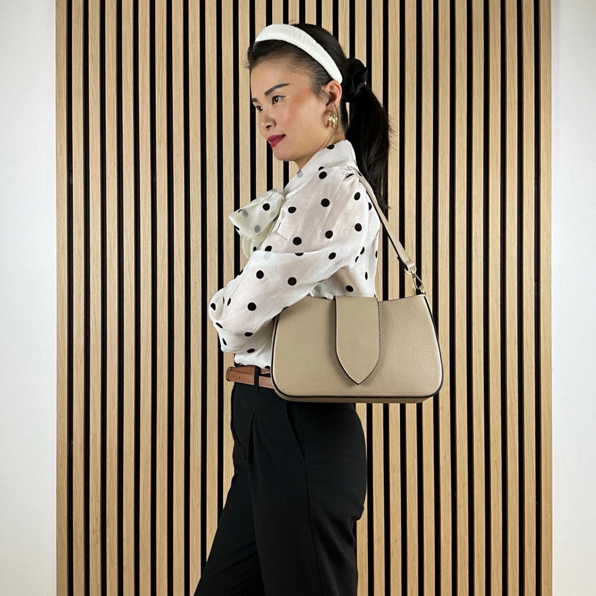 Evana Ægte Læder Taske Beige| MAS SELECTION