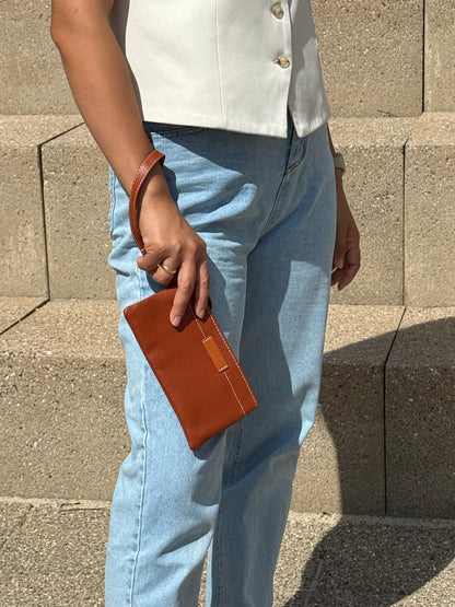 Ægte Læder Clutch i Brun