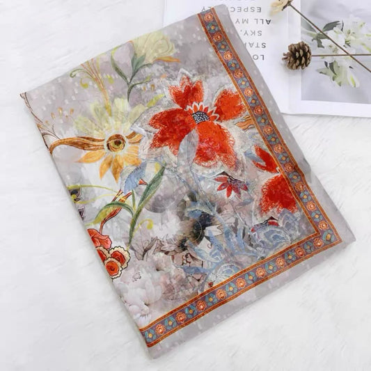 Satin Tørklæde med Blomsterprint