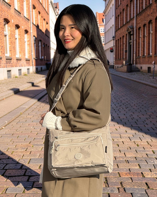 MS Klassisk Skuldertaske i Beige