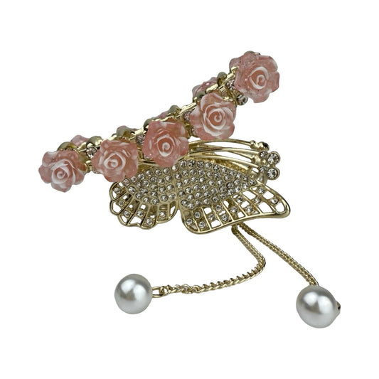 Medium hårklemme med pink roser og sommerfugl | MAS SELECTION
