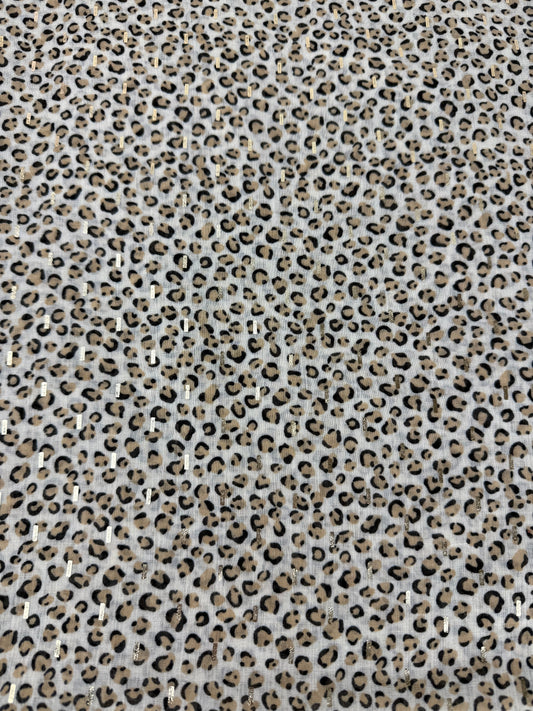 Leopardtørklæde med Gulddetaljer i Beige