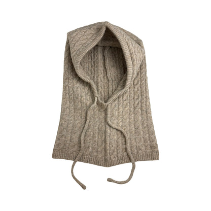 Strikket Balaclava med Snører i Beige