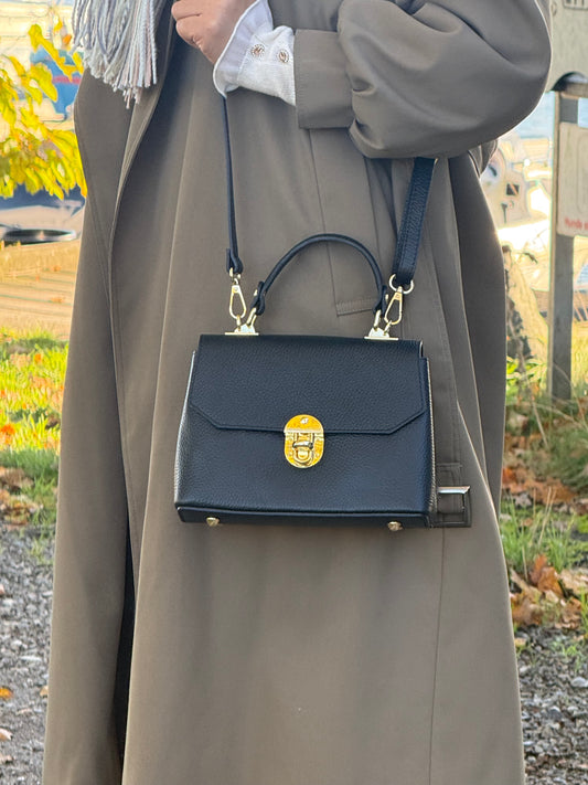 Elegant Håndtaske i Ægte Læder Sort