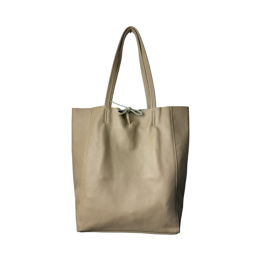 Minimalistisk Shopper i Ægte Læder Beige