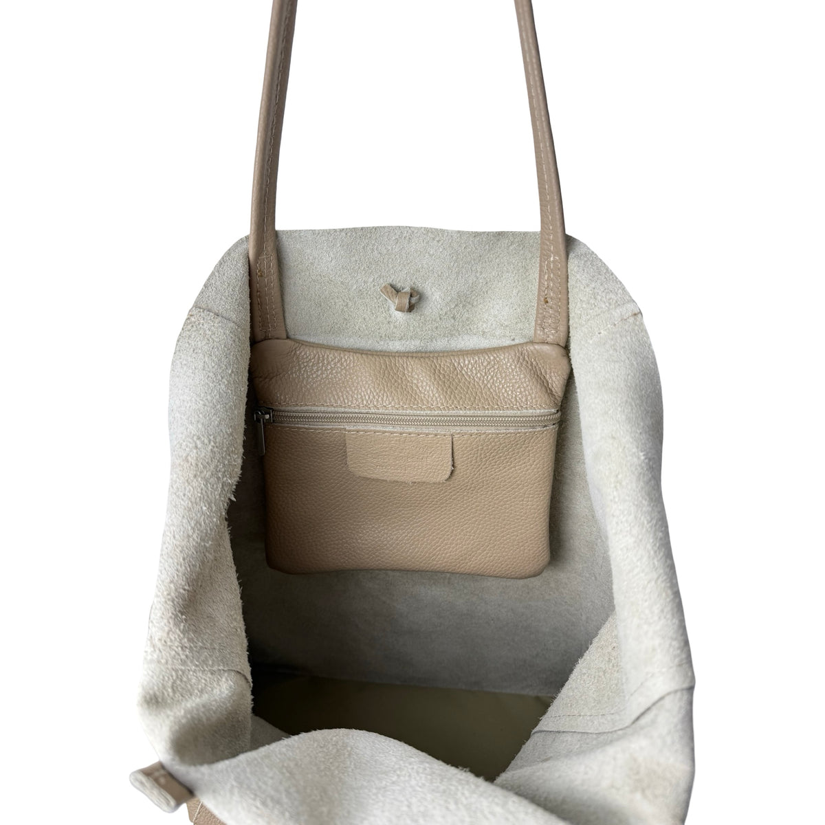 Minimalistisk Shopper i Ægte Læder Beige