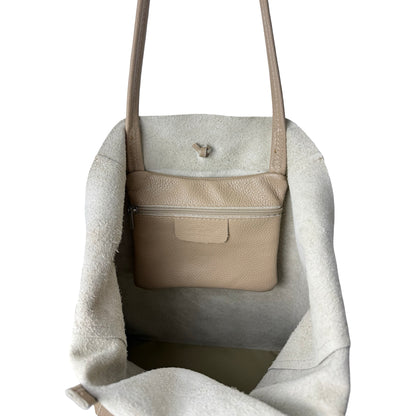 Minimalistisk Shopper i Ægte Læder Beige